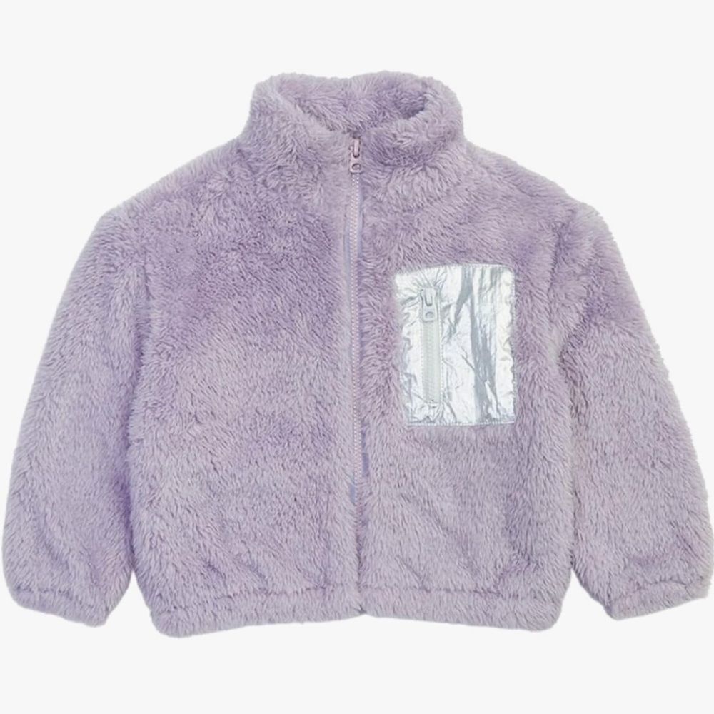 Splendid Lavender Plush Zip-Up Jacket with Silver Chest Pocket